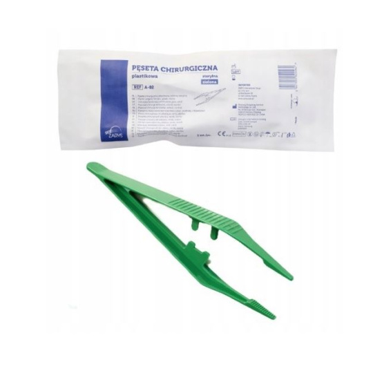 Jednorázová plastová pinzeta, zelená, délka 13cm, sterilní 