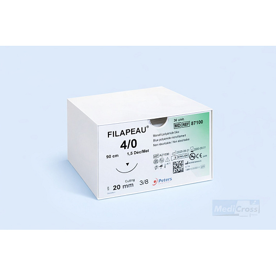 FILAPEAU, 4/0 USP, 3/8 zakřivení, hrot: cutting, jehla:20, vlákno:90 (36ks/bal)