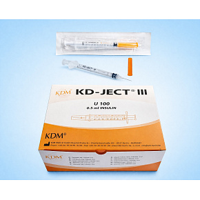 Stříkačka inzulinová KD-JECT III, 0,5ml U-100, 0,30x8mm, 30G (100KS) Stříkačka inzulinová KD-JECT III, 0,5ml U-100, 0,30x8mm, 30G (100KS)