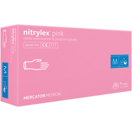 Vyšetřovací  rukavice nitrilové bez pudru PINK  – velikost L (100ks) 