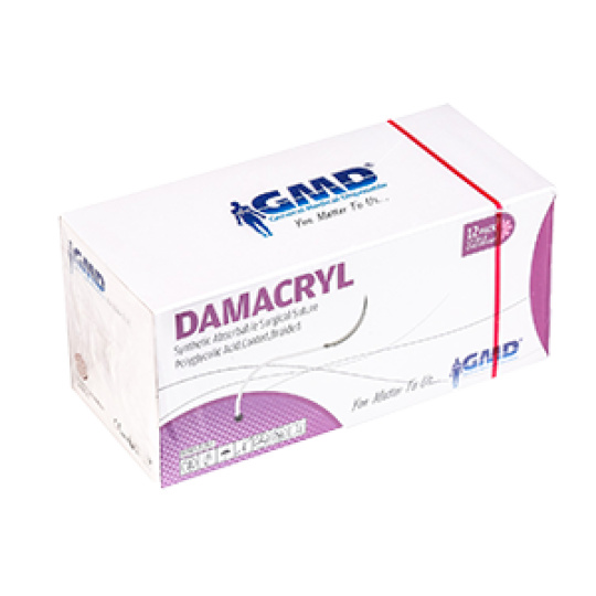 DAMACRYL USP 5-0/45cm/jehla 19mm, 3/8 reverzní řez, PGA fialová (12ks/bal);27