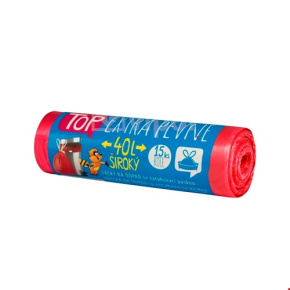 Sáček do koše se zatahovací páskou HDPE TOP 40L - 15ks/role (červený)