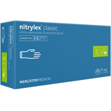 Vyšetřovací rukavice NITRYLEX CLASSIC bez pudru modrá–vel.S (100ks/bal)(10bal/kart) 