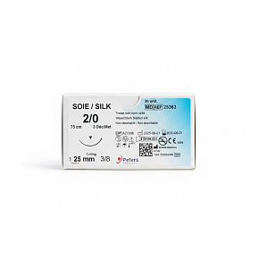 SOIE/ SILK, USP 2-0, jehla 25mm, 3/8, reverzní řez, 75cm, černé (36ks/bal)