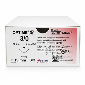 OPTIME rapid, USP 3/0, jehla 19mm, 3/8, cutting, 75cm (36ks/bal) bezbarvé