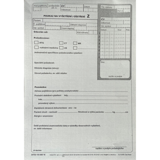 Poukaz na vyšetření/ošetření "Z" A4 (blok 100 listů)