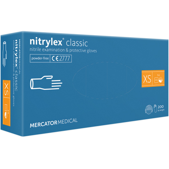 Vyšetřovací  rukavice NITRYLEX CLASSIC bez pudru modrá – velikost XS (200ks) 