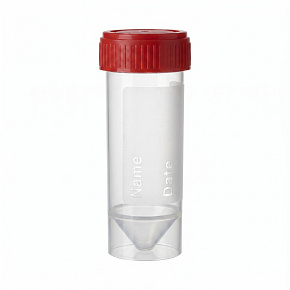 Sterilní nádobka/zkumavka na moč a sputum - šroubovací červené víčko 30ml