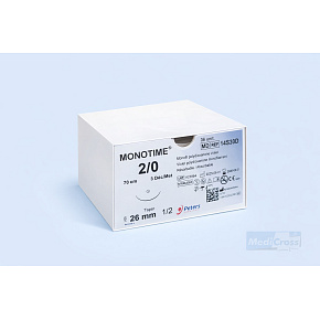 MONOTIME, USP 2/0, jehla 26mm, 1/2kruh, taper, 75cm, fialové (36ks/bal) MONOTIME, USP 2/0, jehla 26mm, 1/2kruh, taper, 75cm, fialové (36ks/bal)