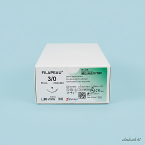 FILAPEAU, 3/0 USP, 3/8 zakřivení, reverzní řez, jehla: 20, vlákno: 90 (36ks/bal) modrá