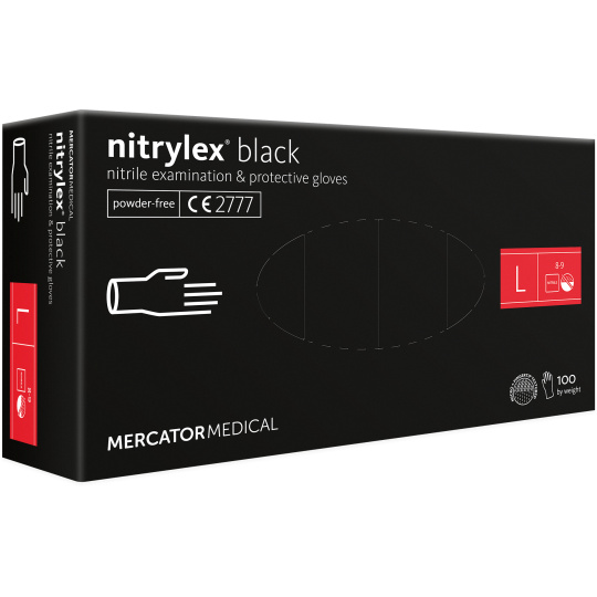 Vyšetřovací  rukavice nitrilové bez pudru BLACK  – velikost L (100ks) 