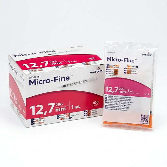 Stříkačka inzulinová Embecta (BD) 1ml U100, 29G, 0,33x12,7mm(100ks)