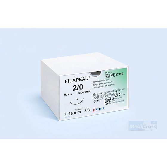 FILAPEAU, 2/0 USP, 3/8 zakřivení, hrot: cutting, jehla: 25, vlákno: 90 (36ks/bal)