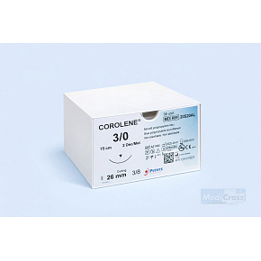 COROLENE, USP 5/0, jehla 16mm, 3/8, cutting, 75cm, vlákno modré (36ks/bal)